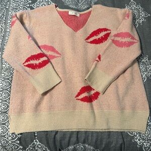 Arula Kiss-Print Pink and Red Sweater